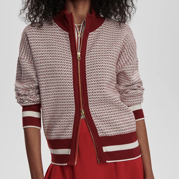 BRAND NEW Varley Red & White Walter Knit Jacket in Small - Picture 2 of 10